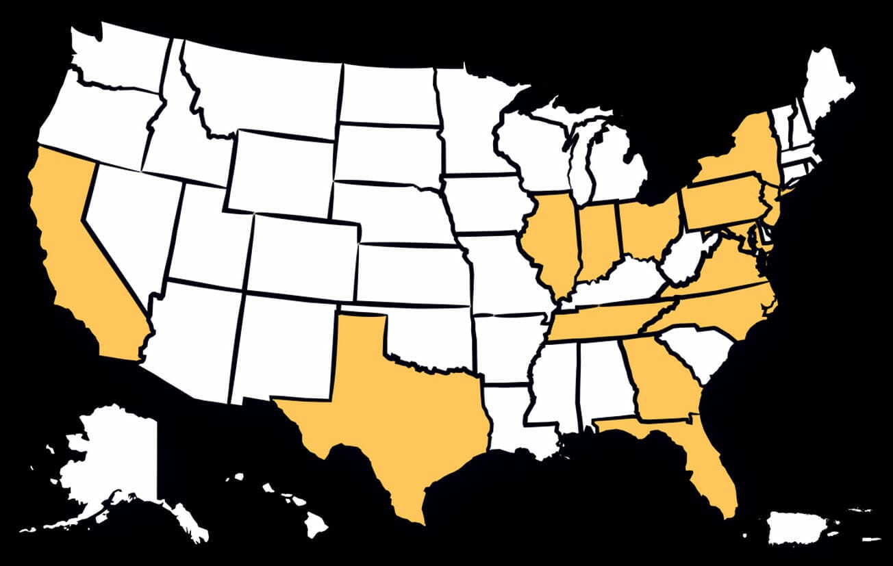 map of states with hammer and nails locations